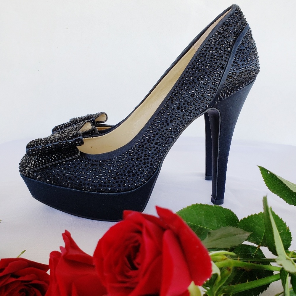 INC Rhinestone Bow Evening Platform Pump 